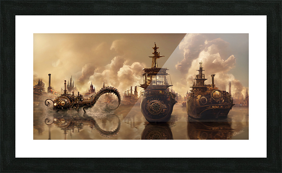 Steampunk harbor Picture Frame print