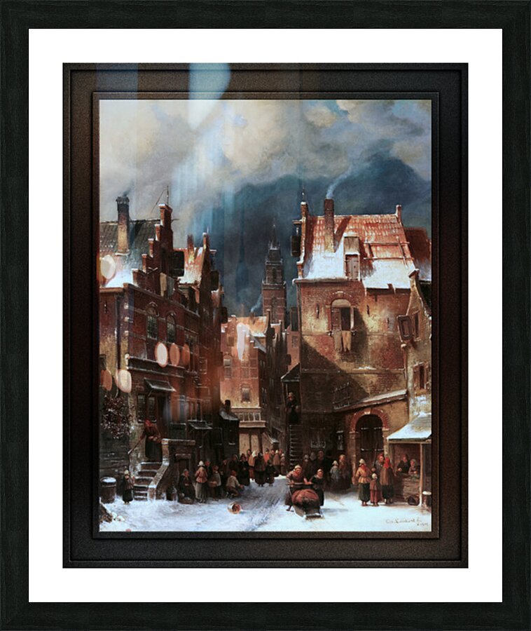 Winterliche Stadtansicht by Charles Leickert Remastered Xzendor7 Classical Fine Art Old Masters Reproductions Impression et Cadre photo