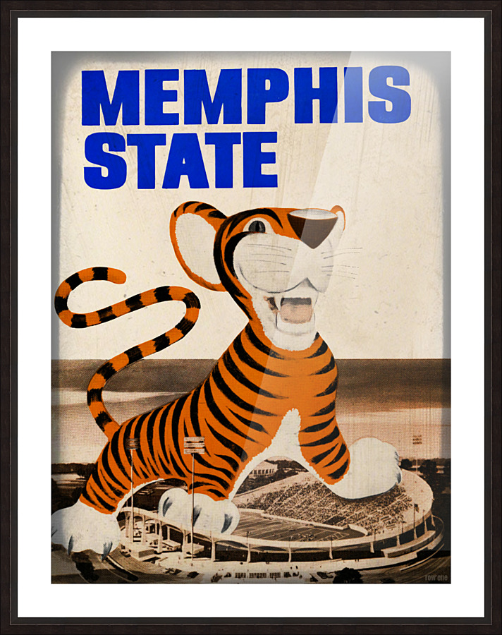 Vintage Sixties Memphis State Cartoon Tiger Football Art Picture Frame print