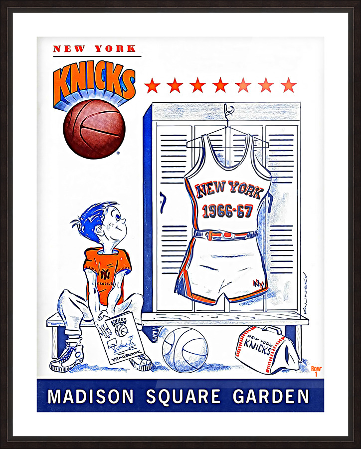 Vintage New York Knicks Art by George Kalinksy  Framed Print Print