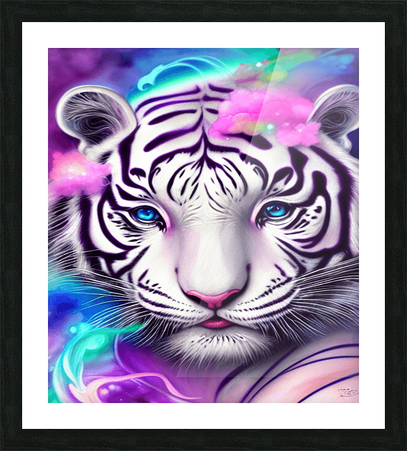 White Tiger On A Rainbow In The Style Of Char Picture Frame print
