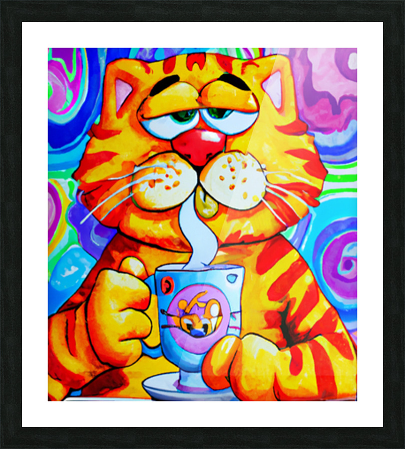 Garfield drinking coffee Picture Frame print