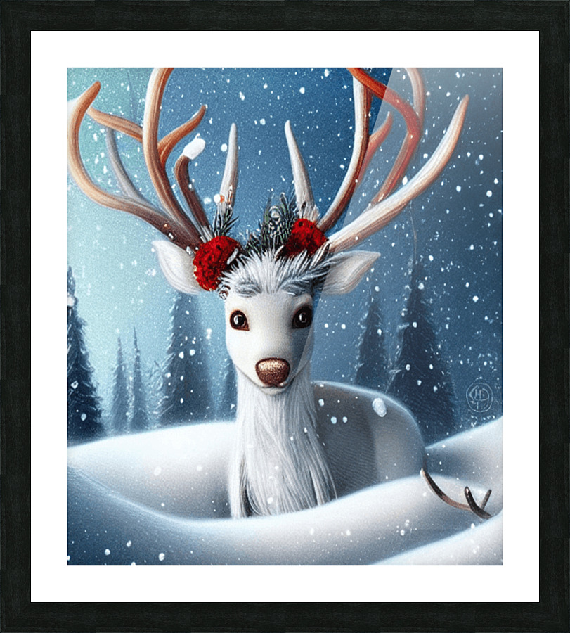 Fantasy Reindeer With Flowers Picture Frame print