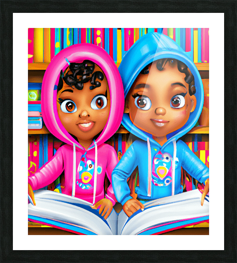 Happy African American Boy And Girl Cartoon R Picture Frame print