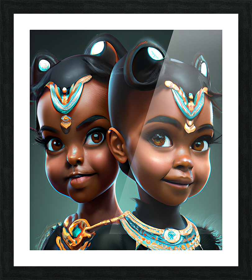 Two Adorable Brown Princesses Black Picture Frame print