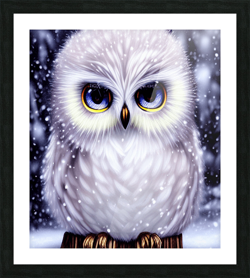 Kawaii Fluffy White Owl Picture Frame print