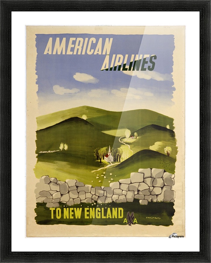 American Airlines To New England vintage travel poster Picture Frame print