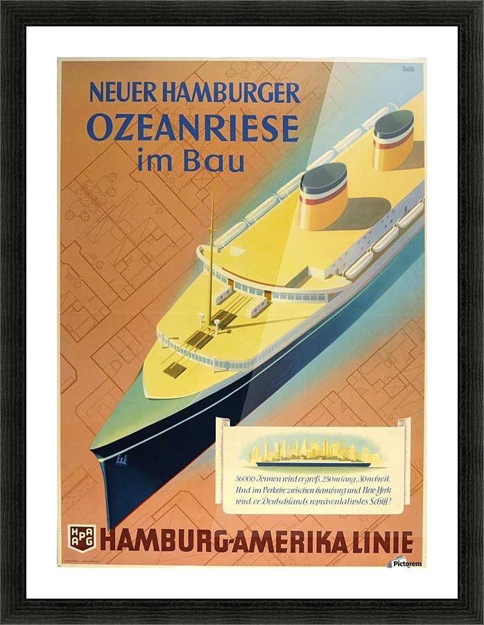 Hamburg - America Line vintage travel poster  Framed Print Print