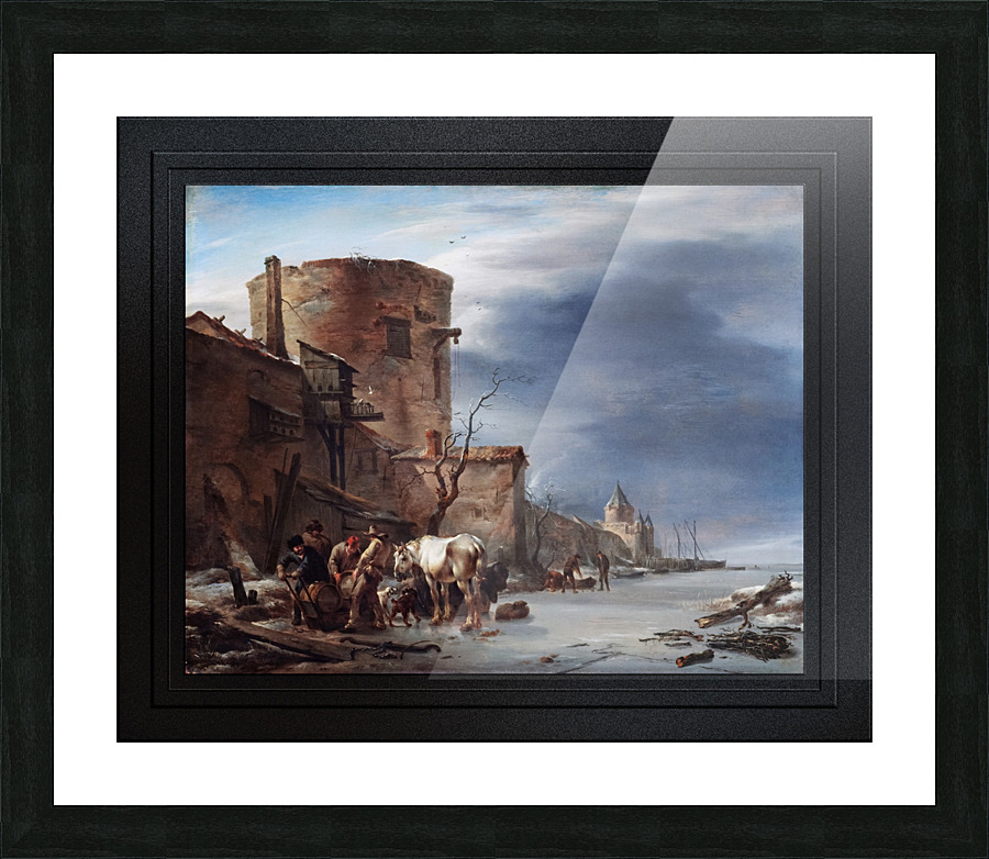 The City Wall of Haarlem in the Winter by Nicolaes Pieterszoon Berchem Remastered Xzendor7 Classical Fine Art Old Masters Reproductions Picture Frame print