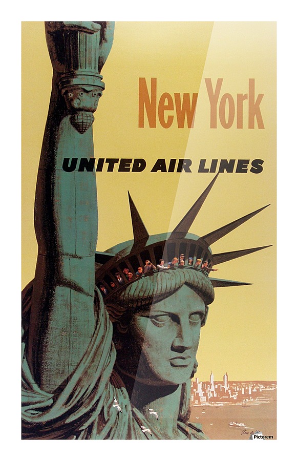 New York United Air Lines Statue of Liberty poster Picture Frame print
