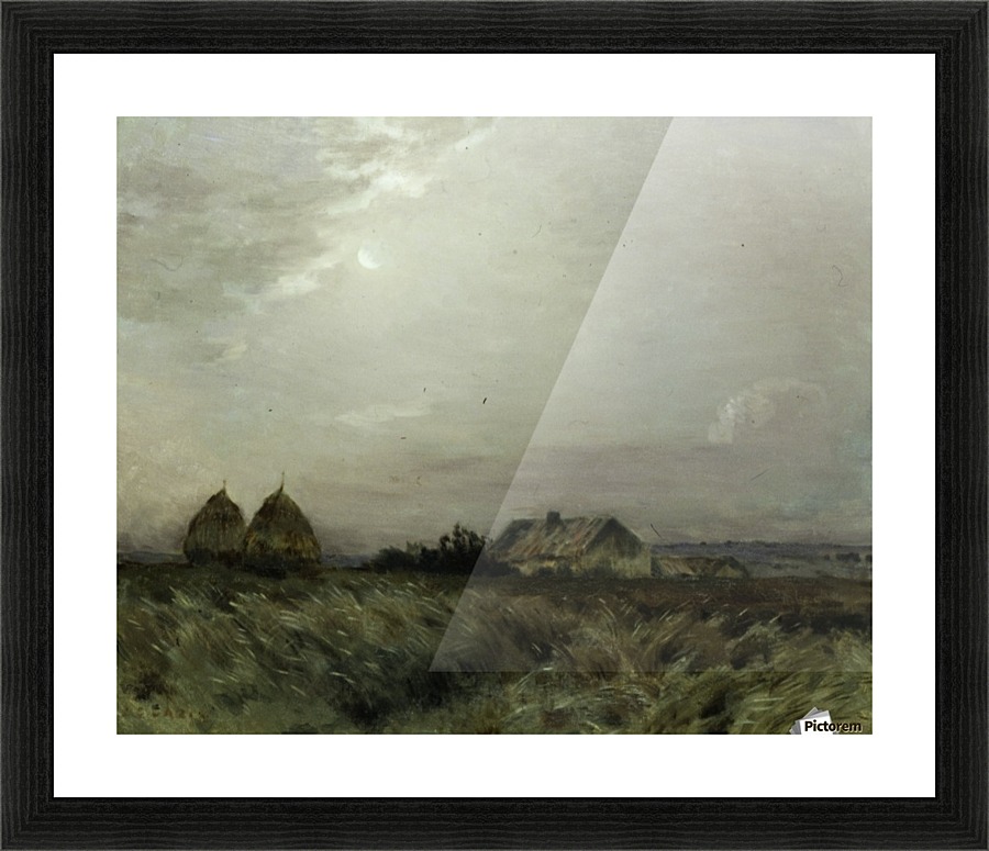 Landscape with a house and two haystacks Picture Frame print