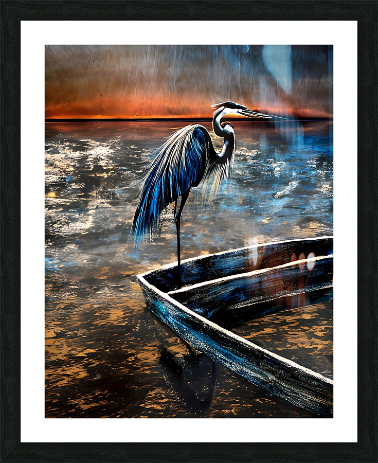 Heron On Boat Picture Frame print