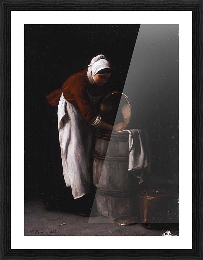A woman cleaning a barrel Picture Frame print