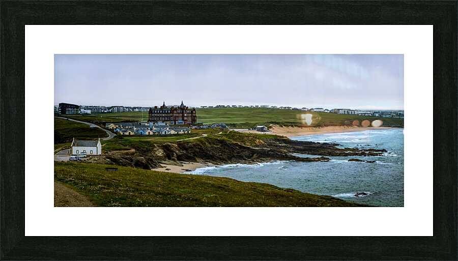 Tranquil Majesty: The Headland Hotel and Fistral Beach on a Rainy Morning Picture Frame print