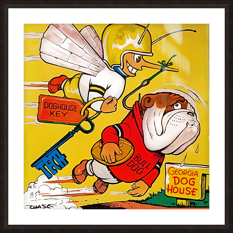 1957 Georgia Tech vs. Georgia Cartoon Art Picture Frame print