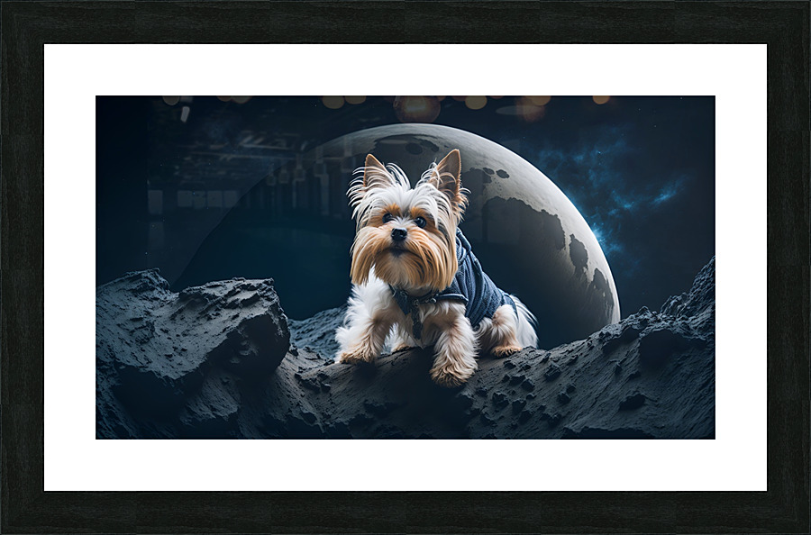 Yorkie on the moon  Framed Print Print