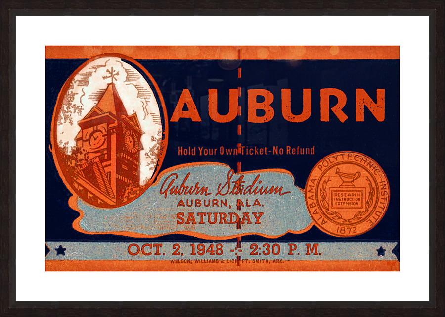 1948 Auburn Football Ticket Stub Remix Art Picture Frame print