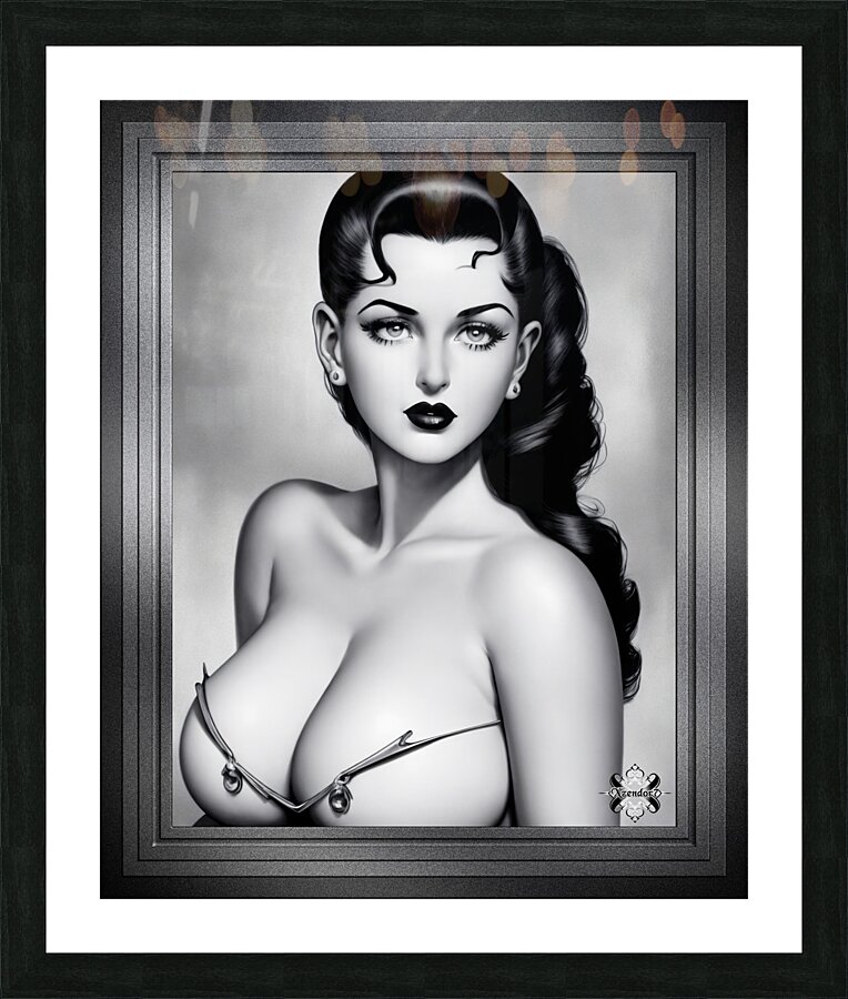 A Gorgeous Sultry 1930s Fantasy Pinup Girl Glamour AI Concept Art Portrait by Xzendor7 Picture Frame print