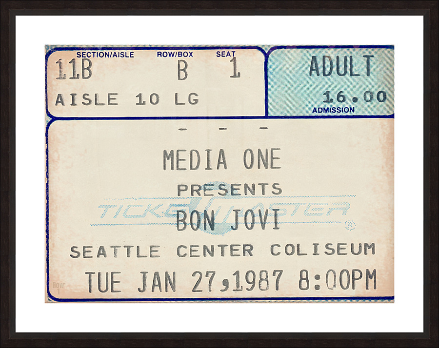 1987 Bon Jovi Concert Ticket Art Picture Frame print