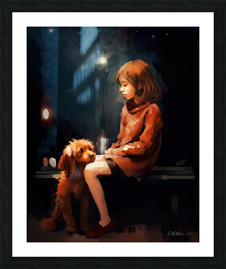 Girl and her dog  Framed Print Print