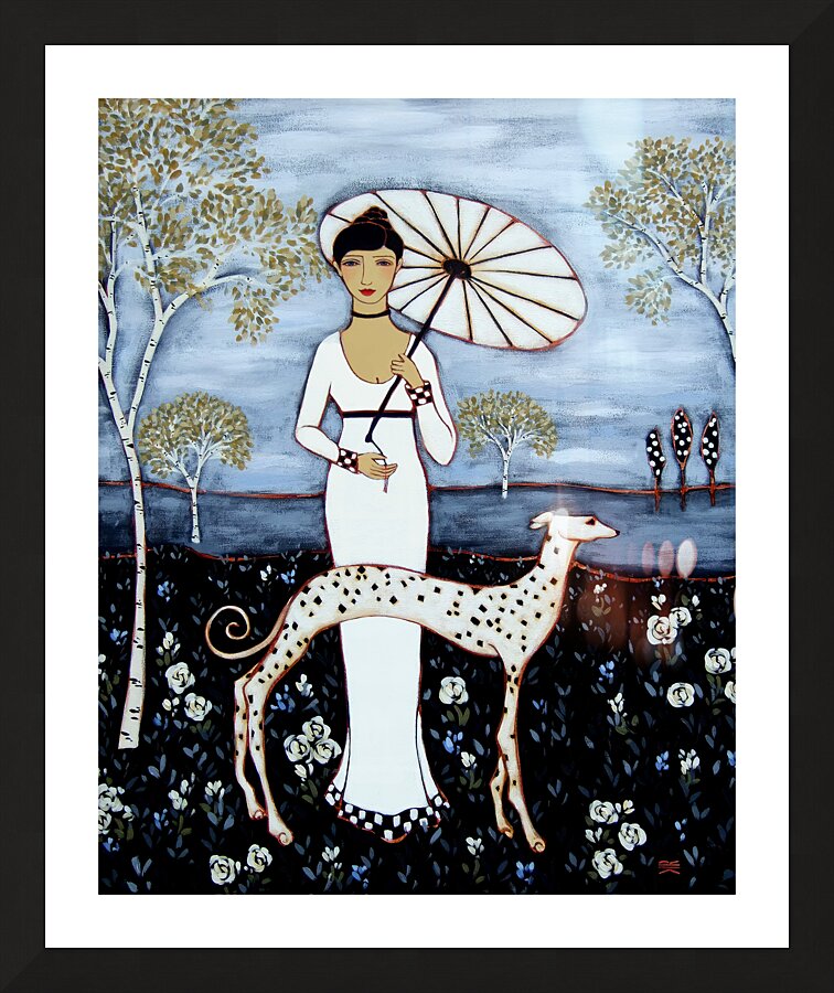 Woman with Birches and Dalmatian Picture Frame print
