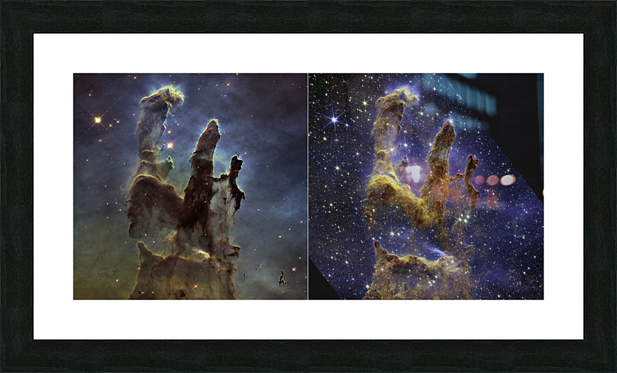 Pillars of Creation Hubble and Webb Images Side b  Framed Print Print