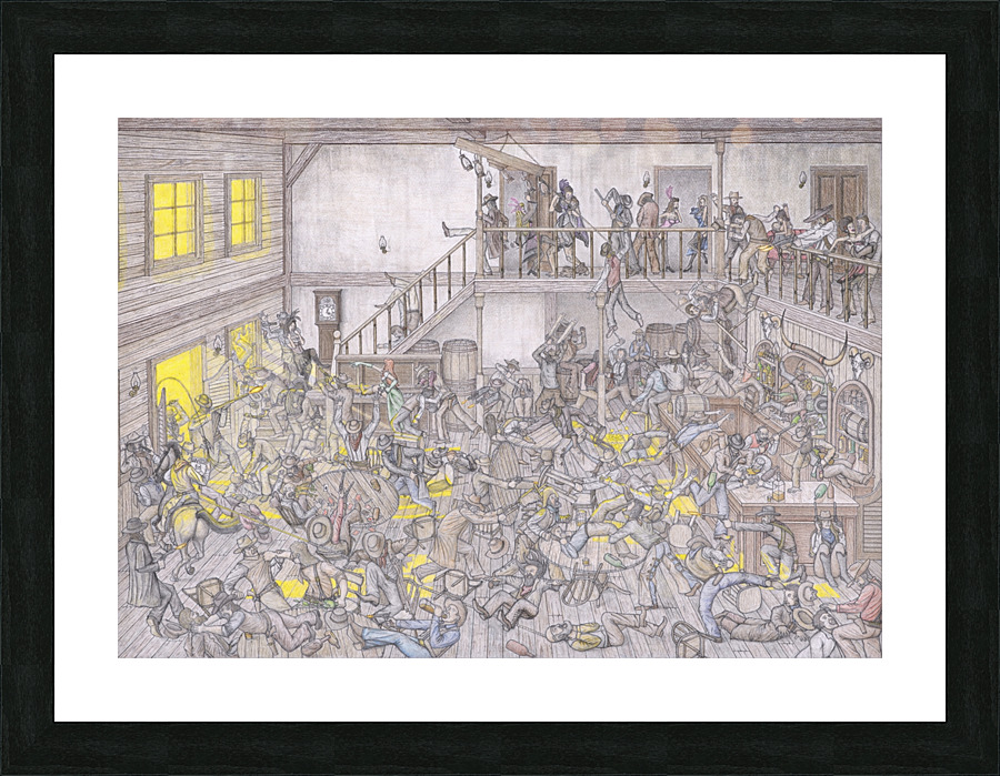 Wild West Saloon Fight Picture Frame print