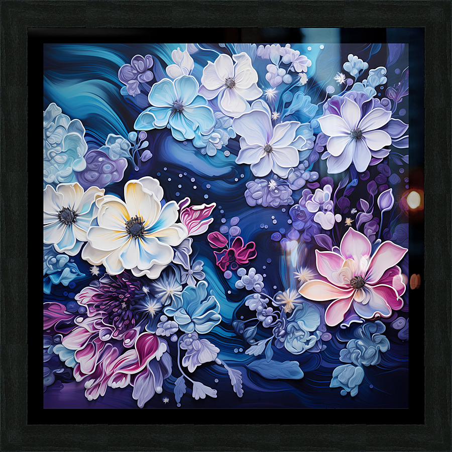 Midjourney Simulation : Une explosion florale sur fond fonce Picture Frame print