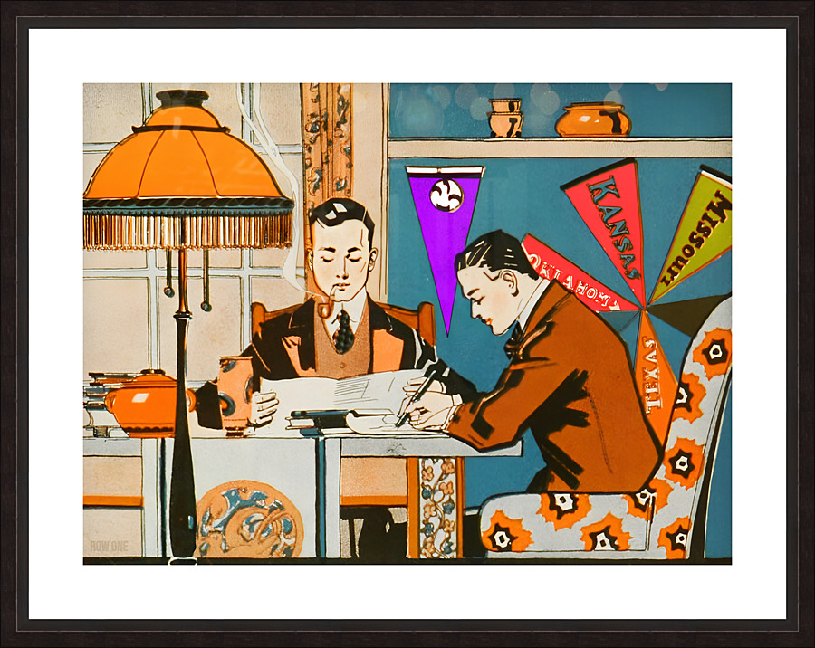 Vintage College Students and Collegiate Pennants Picture Frame print