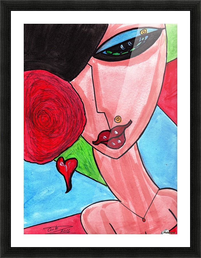 Brunette with Flowers Picture Frame print