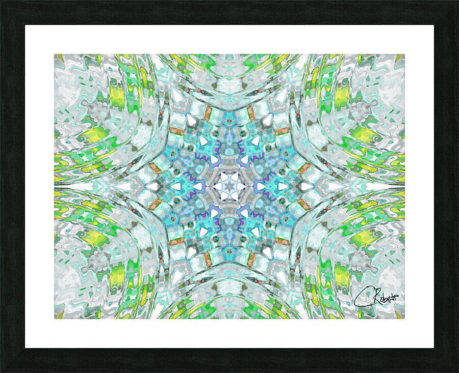 Abstract Colours Collide in Greens and Whites Picture Frame print