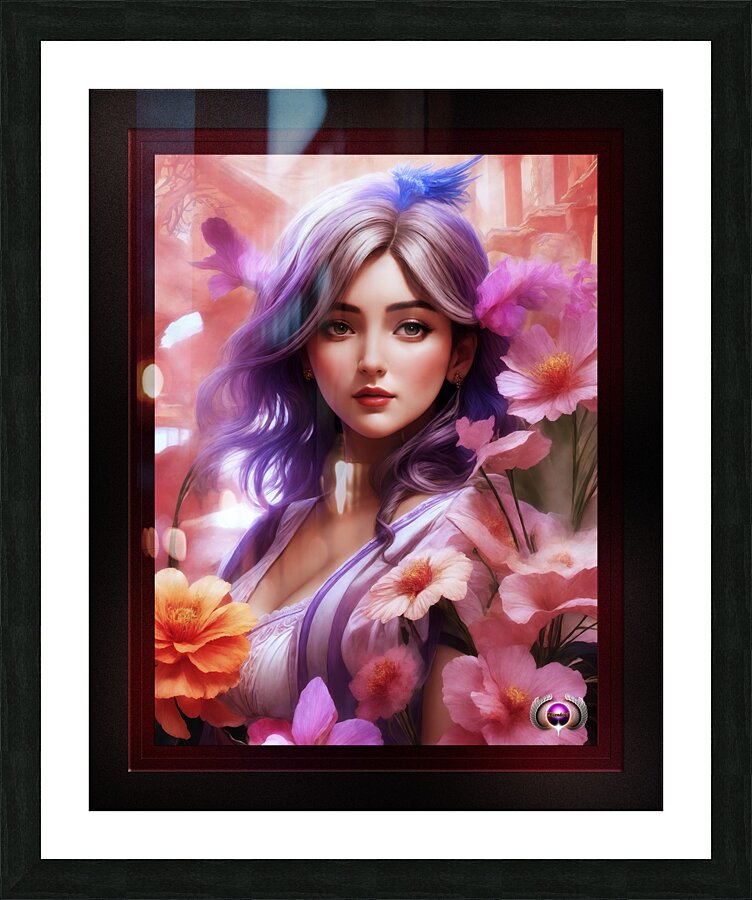A Beauty Among Pastel Flowers Alluring AI Concept Art Portrait by Xzendor7 Picture Frame print