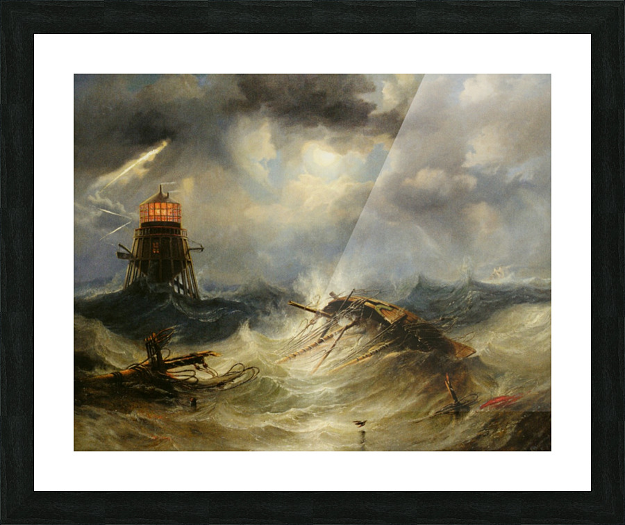 A stormy day on the sea and the lighthouse Picture Frame print