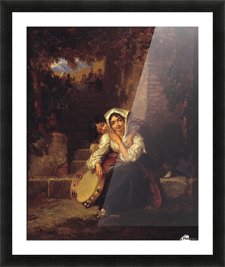 Two girls and a tamburine Picture Frame print