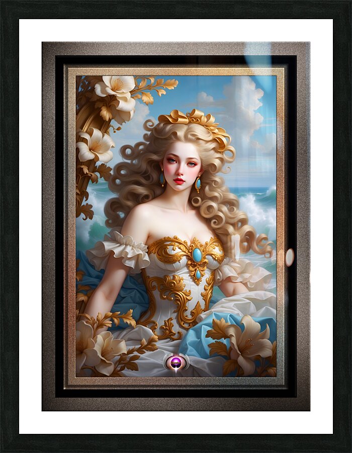 Venus The Goddess Of Love Amidst The Sea Mythological Fantasy AI Concept Art Portrait by Xzendor7 Picture Frame print