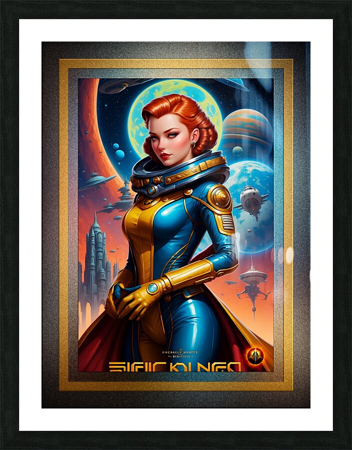 Tranyias Adventures Across The Cosmos Retro Fusion Sci-Fi Poster Art AI Concept Creation by Xzendor7 Picture Frame print