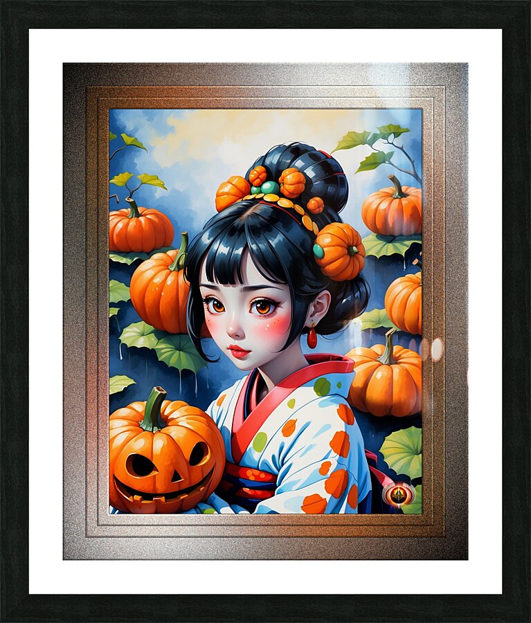 Yayoi Kusama Pumpkin Geisha Girl Adorable AI Concept Art by Xzendor7 Picture Frame print