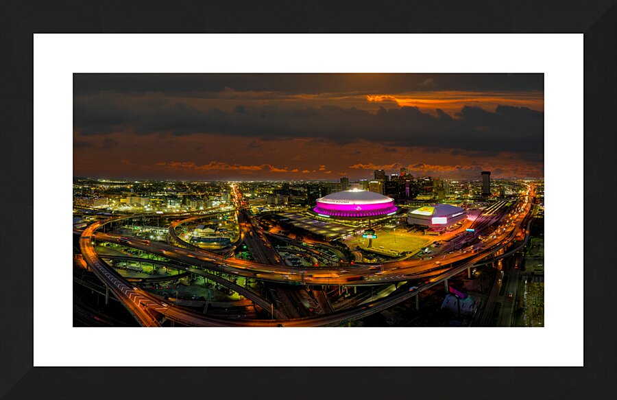 New Orleans Super Dome Night Panorama Picture Frame print