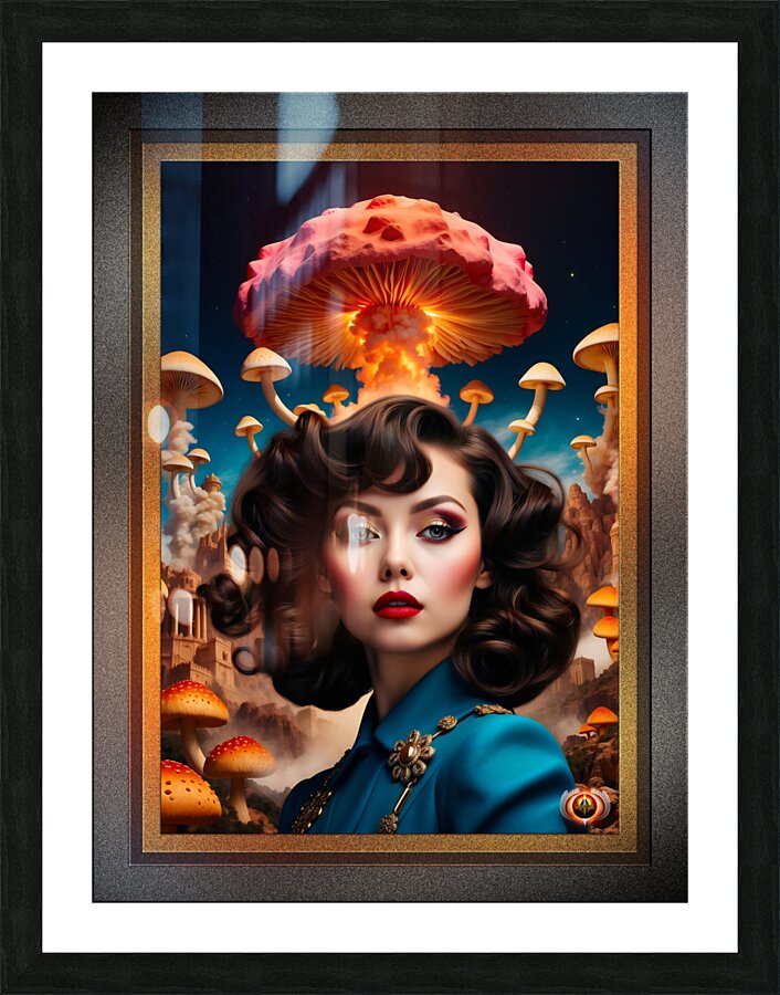 Atomic Mushrooms BARBENHEIMER Retro Fusion Captivating Portrait Art AI Concept Creation by Xzendor7 Picture Frame print
