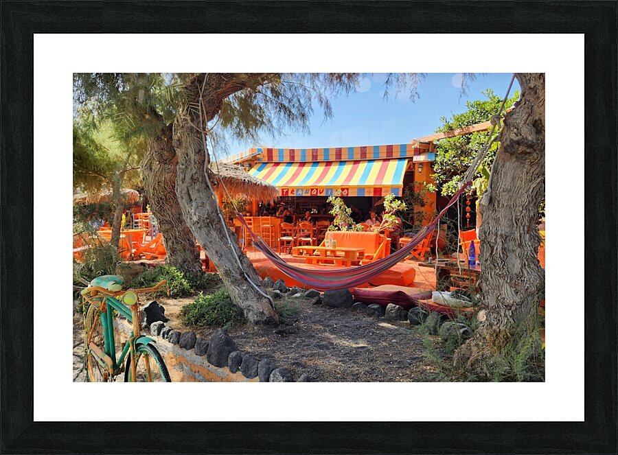 Santorini beachside hammock Picture Frame print