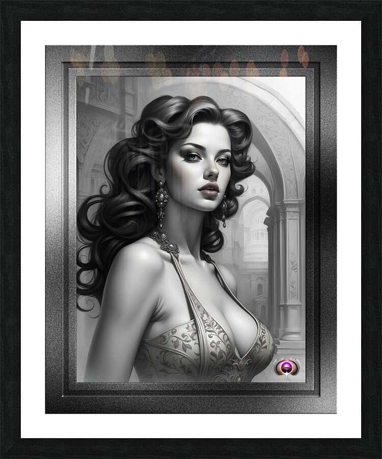 Captivating Portrait Of Victoria Pin Up Retro Age Poster Art AI Concept Creation by Xzendor7 Picture Frame print