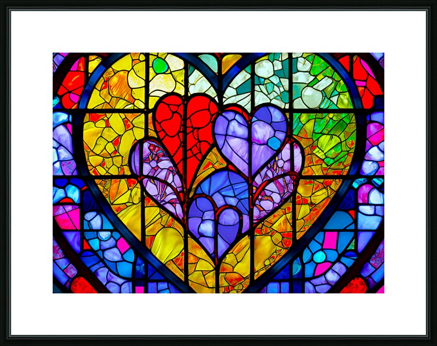 Hearts in a Stained Glass Window Picture Frame print