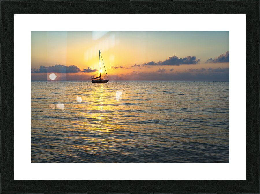 16x24 20150325KW LN Roatan Sailboat Sunset Picture Frame print