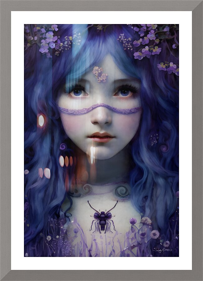 Mystical Lavender Witch - Enchanted Fantasy Portrait with Floral Magic Painting Picture Frame print