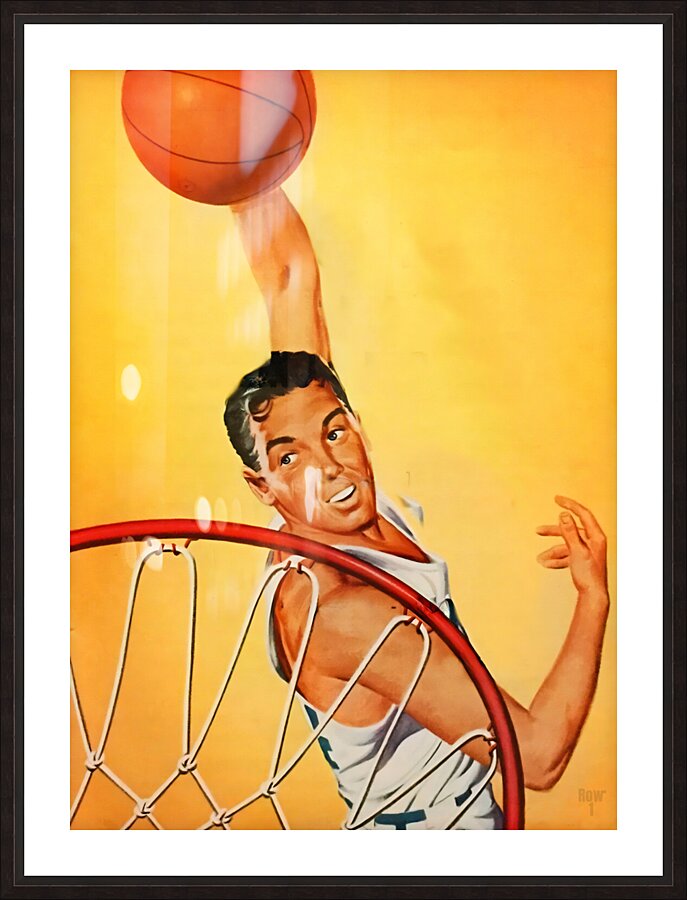 vintage basketball player hook shot art  Picture Frame print