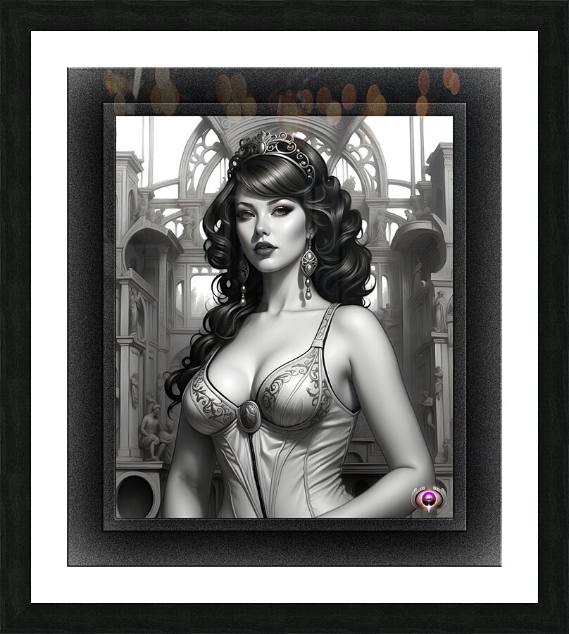 Carina Retro Age Pin Up Girl Stunning Portrait Illustraion AI Concept Art by Xzendor7  Framed Print Print