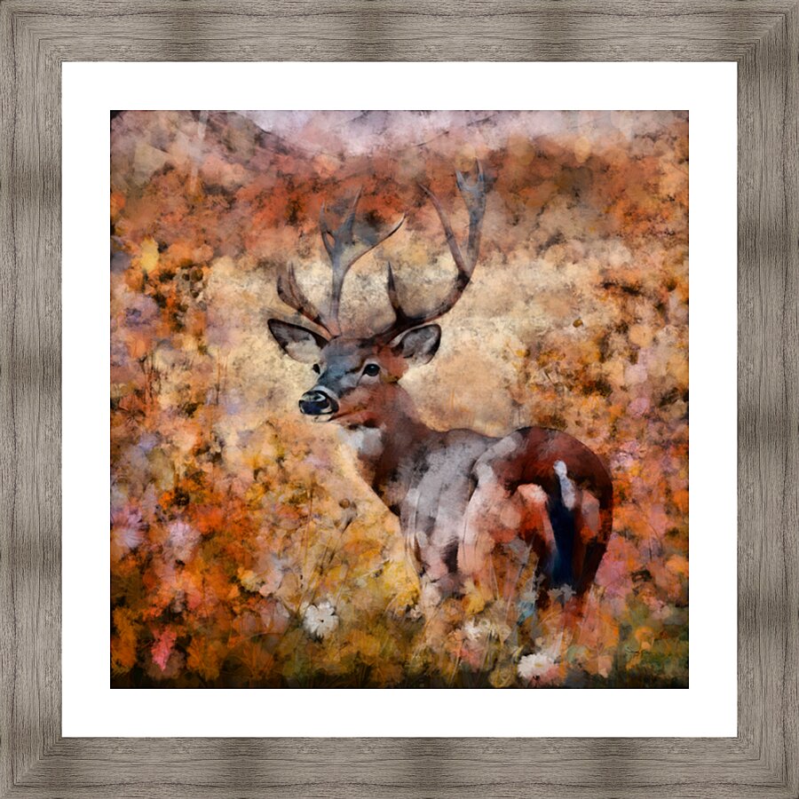 Majestic Young Deer in Wildflower Meadow – Nature Wildlife Painting Picture Frame print