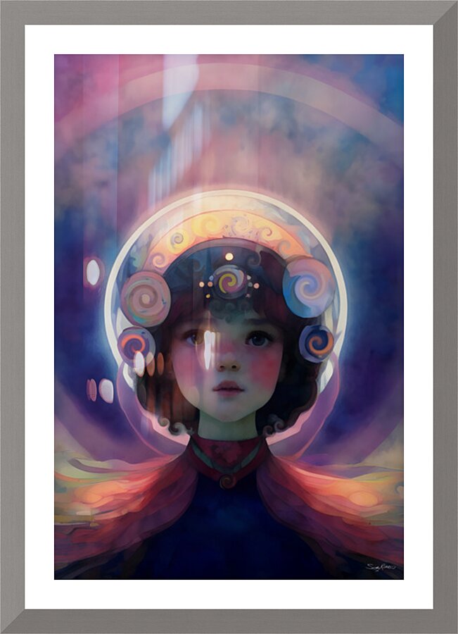 Celestial Dream Guardian - Ethereal Fantasy Portrait with Cosmic Halos Picture Frame print