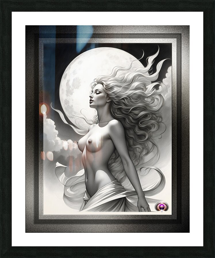 The Alluring Passion Of A Harvest Moon Captivating Portrait AI Concept Art by Xzendor7 Picture Frame print