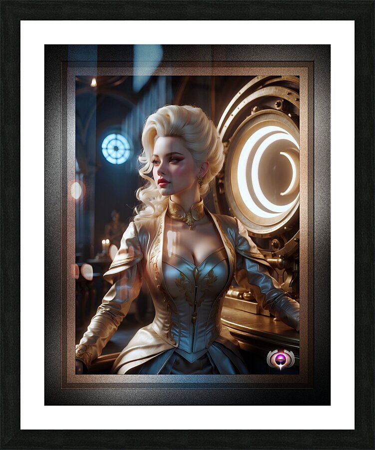 The Proprietress Gorgeous AI Concept Art Platinum Blonde Portrait by Xzendor7 Picture Frame print